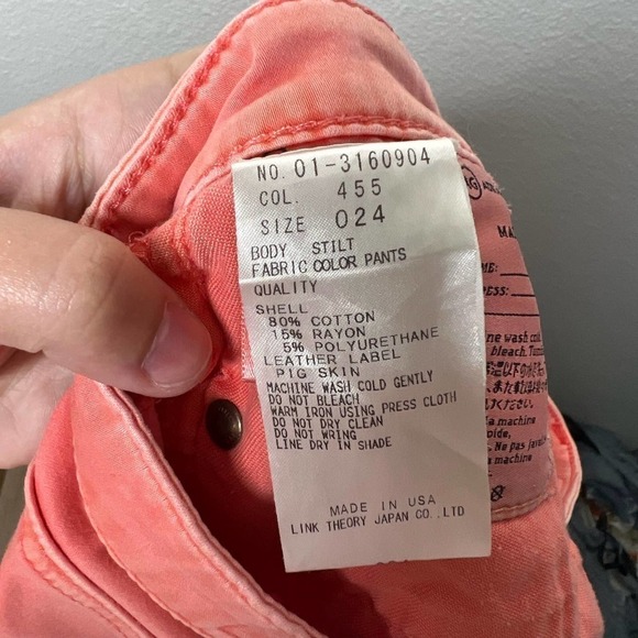 AG x THEORY The Stilt Cigarette Leg Low Rise Jeans Pink Coral Size 24R - Picture 7 of 8